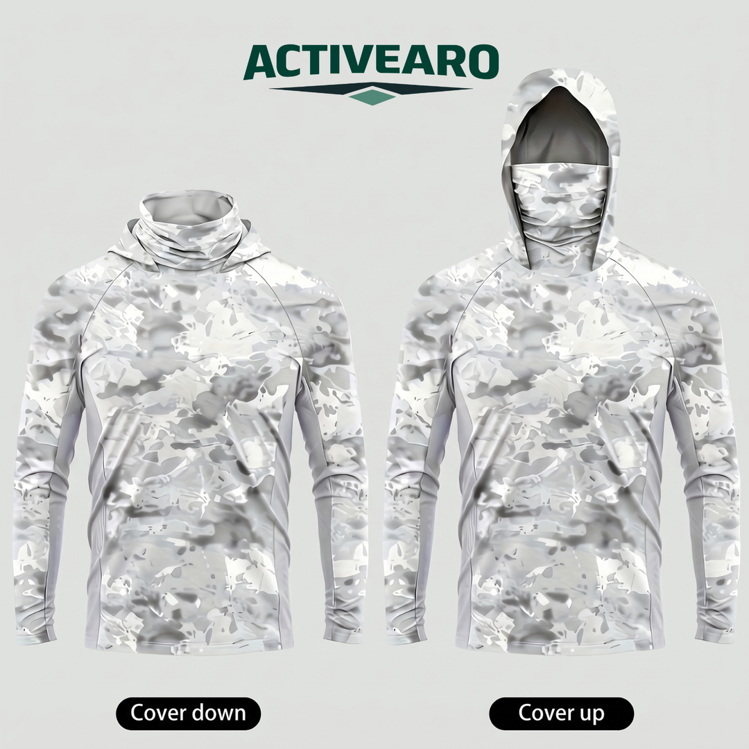 Men’s Camouflage Long-Sleeve Performance Sun Hoodie with Hood & Face Cover