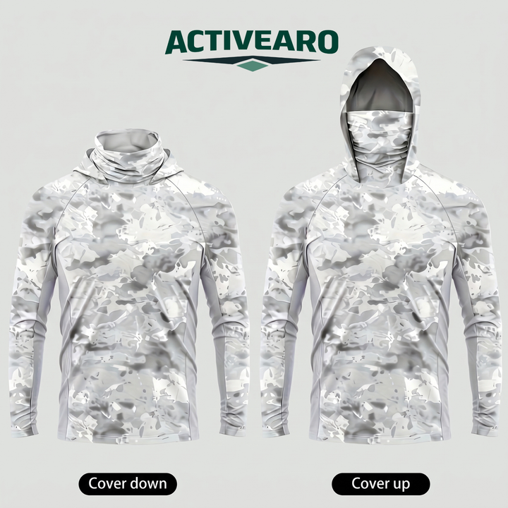 Men’s Camouflage Long-Sleeve Performance Sun Hoodie with Hood & Face Cover
