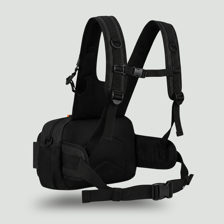Men's Hands-Free Chest Pack – MOLLE Fishing and Hiking Rig with Multiple Zippered Pockets