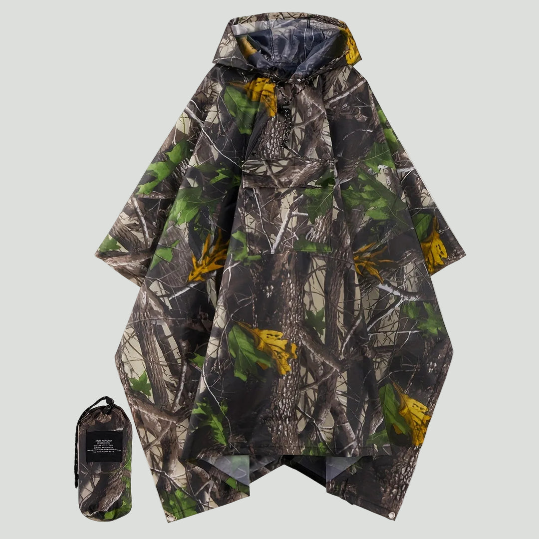 Hooded Camouflage Rain Poncho – Water-Resistant Outdoor Windbreaker
