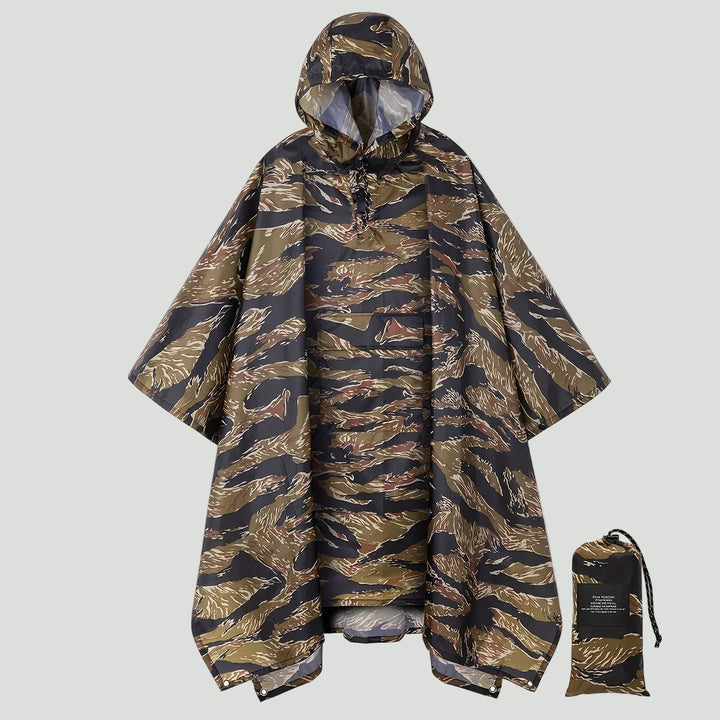 Hooded Camouflage Rain Poncho – Water-Resistant Outdoor Windbreaker