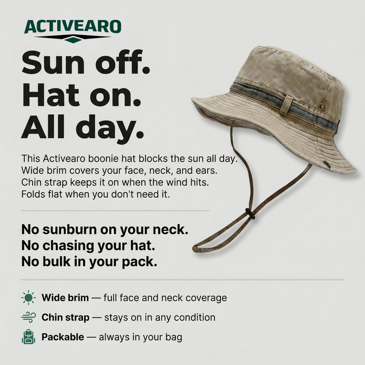Packable Cotton Boonie Hat – Wide-Brim Sun Hat with Chin Strap for Fishing and Hiking