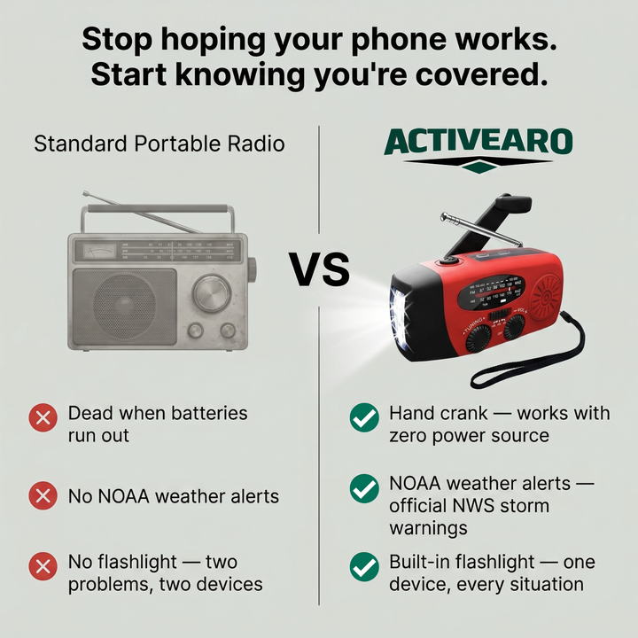Emergency Hand Crank Radio - Solar and USB Rechargeable Weather Radio with flashlight for Camping and Outdoor Use
