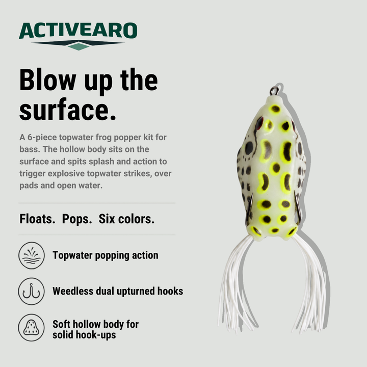 Topwater Frog Lures - 6-Piece Popping Bait Kit for Bass Fishing