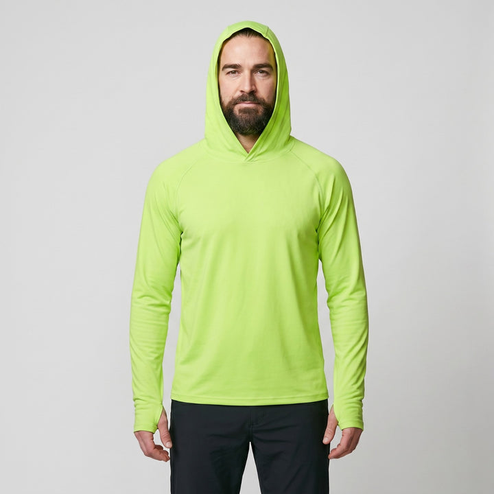Men's UPF 50+ Sun Hoodie – Quick-Dry Polyester UV Top with Thumb Loops for Hiking and Fishing
