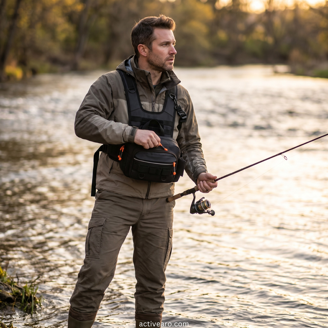 Men's Outdoor Chest Pack – Hands-Free MOLLE Fishing Rig with Zipper Storage