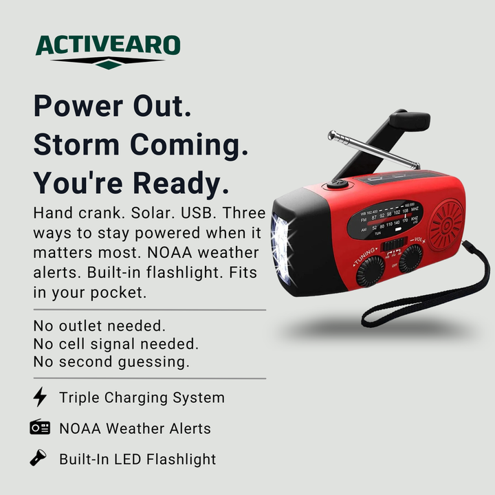 Emergency Hand Crank Radio - Solar and USB Rechargeable Weather Radio with flashlight for Camping and Outdoor Use