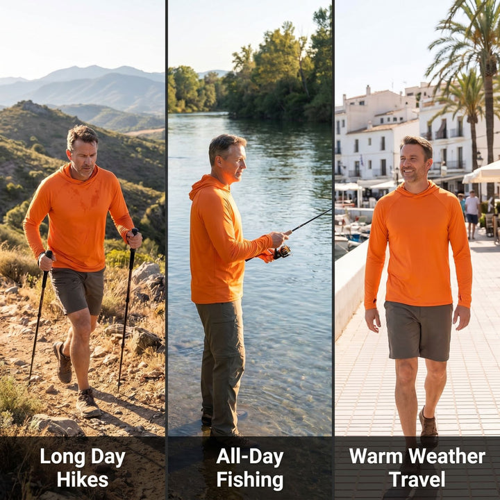 Men's UPF 50+ Sun Hoodie – Quick-Dry Polyester UV Top with Thumb Loops for Hiking and Fishing