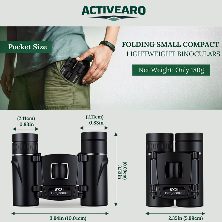 Compact binoculars – 8x magnification with foldable design for outdoor observation