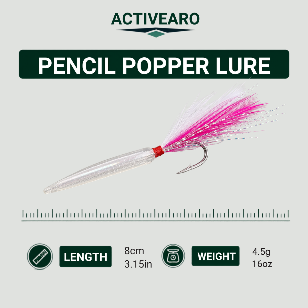 5-Piece Pencil Popper Lure Set – Topwater Hard Baits – Mackerel Trolling
