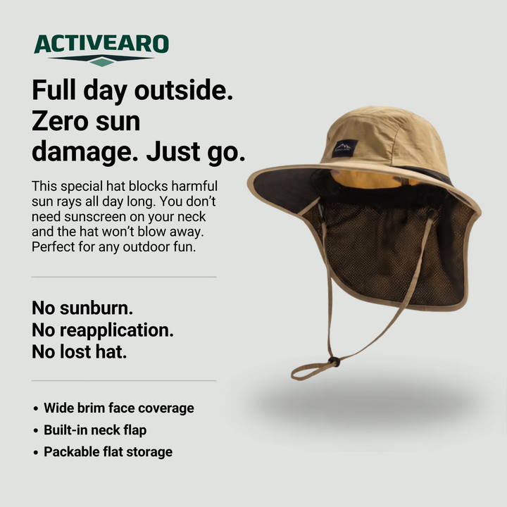 Unisex Wide-Brim Sun Hat with Neck Flap and Chin Strap – Packable for Hiking and Fishing