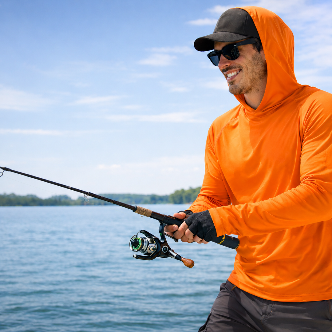 Men's UPF 50+ Sun Hoodie – Quick-Dry Polyester UV Top with Thumb Loops for Hiking and Fishing