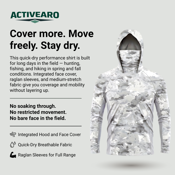 Men’s Camouflage Long-Sleeve Performance Sun Hoodie with Hood & Face Cover