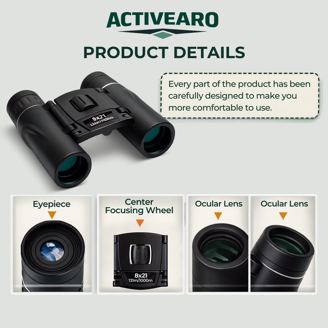 Compact binoculars – 8x magnification with foldable design for outdoor observation