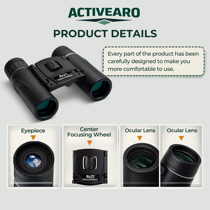 Compact binoculars – 8x magnification with foldable design for outdoor observation