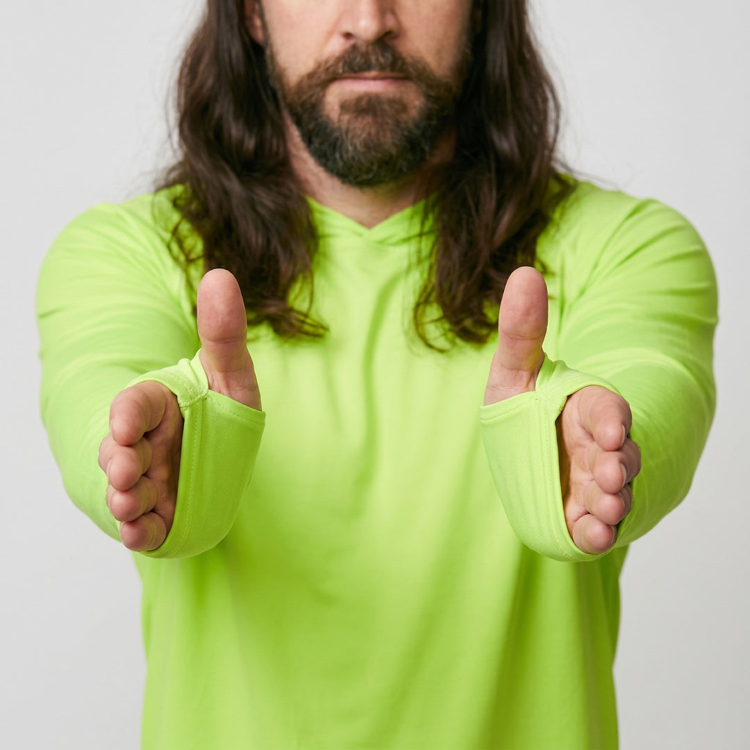 Men's UPF 50+ Sun Hoodie – Quick-Dry Polyester UV Top with Thumb Loops for Hiking and Fishing