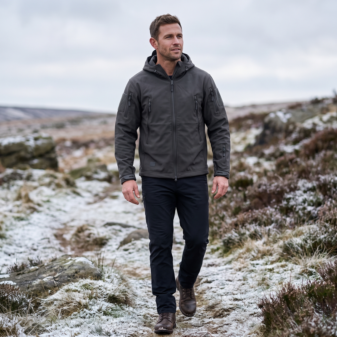 Men’s Hooded Outdoor Sports Jacket – Solid Color with Zipper Closure