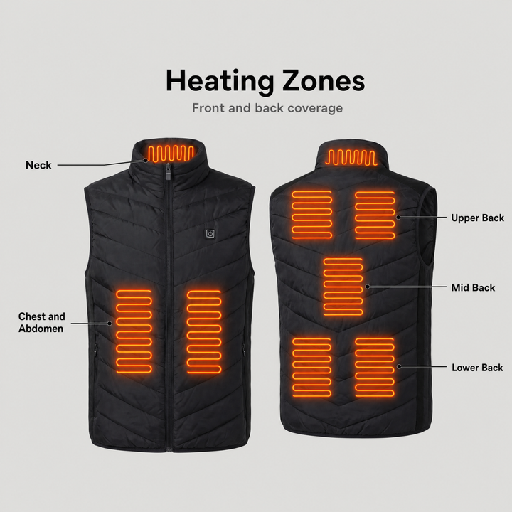 Men's Heated Vest – USB Powered with Four Heating Zones for Hunting and Hiking