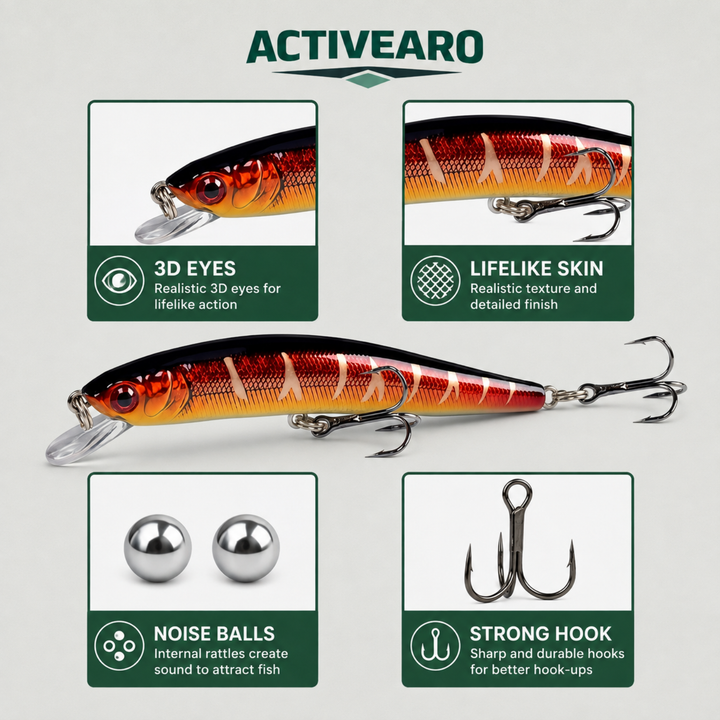 5-Piece Minnow Crankbait Lure Set – Bass Freshwater Saltwater