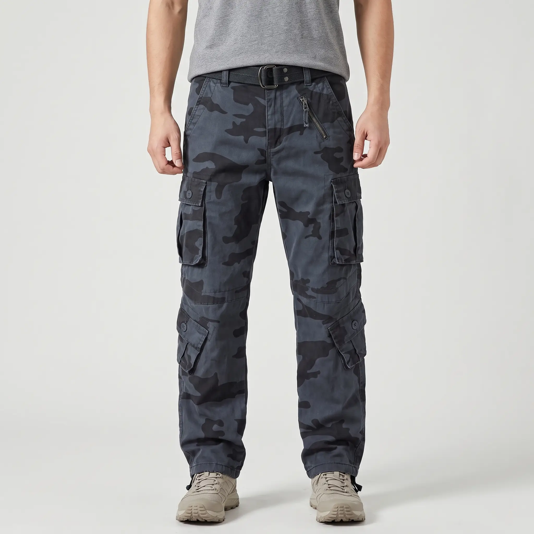 Men's camo cargo pants in Blue Camo, front view