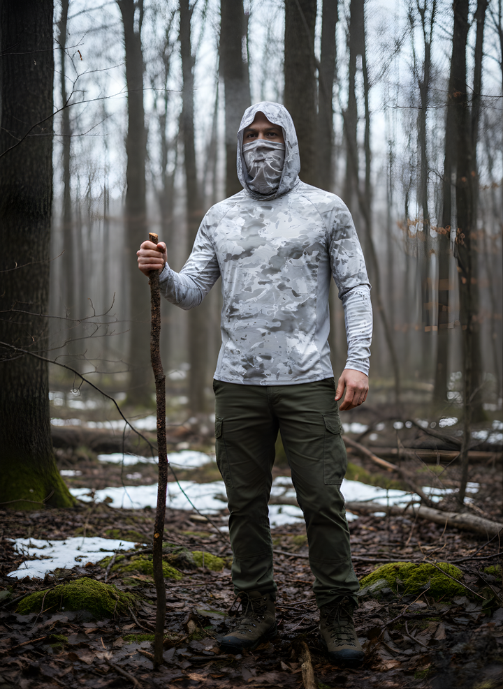 Men’s Camouflage Long-Sleeve Performance Shirt with Hood & Face Cover