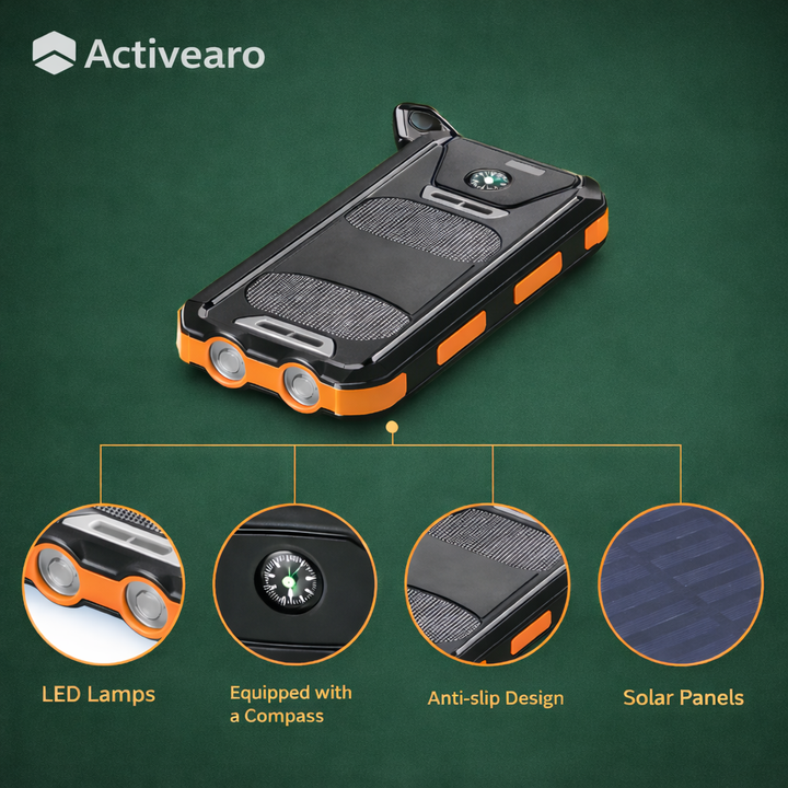 Solar Power Bank 10000 mAh – Waterproof Outdoor Backup Power