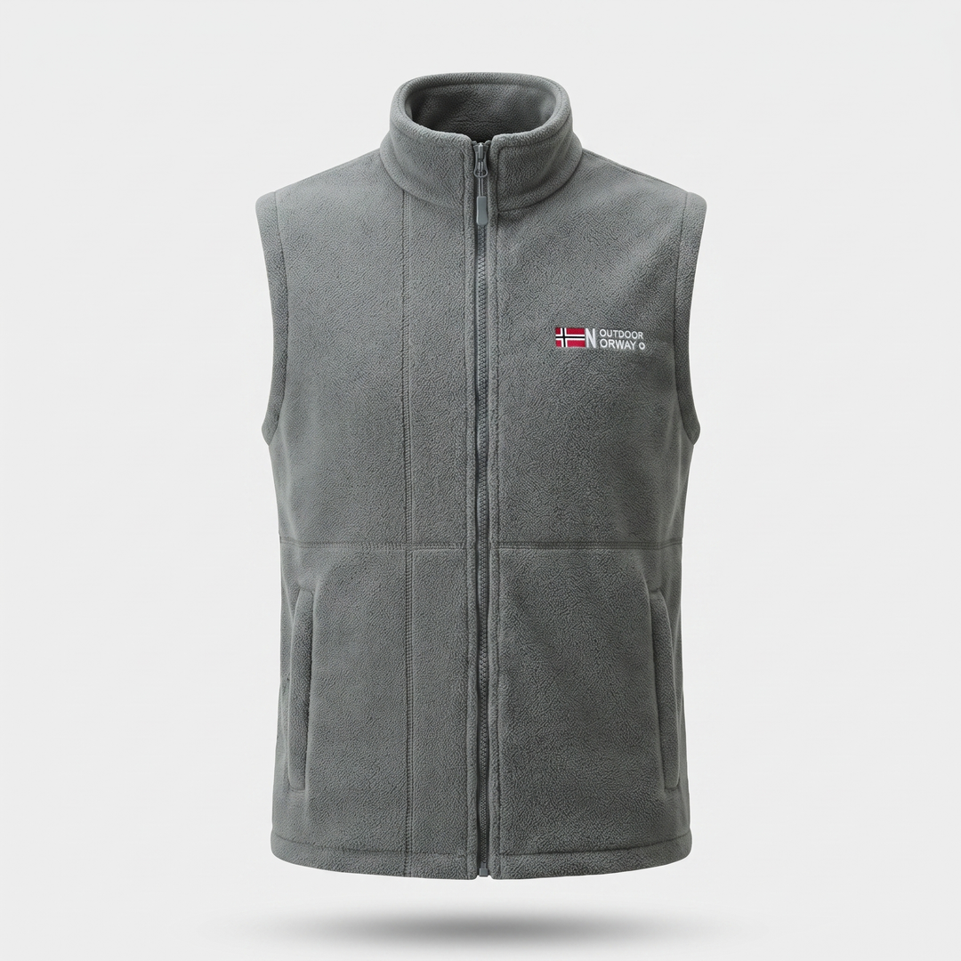 Men's outdoor fleece vest in grey, front view