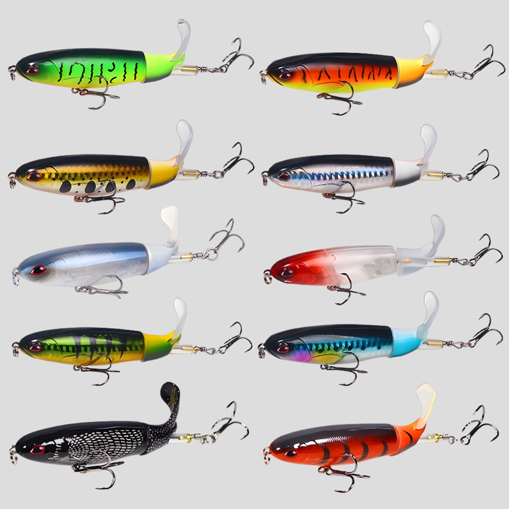 Topwater Popper Fishing Lure with Rotating Tail – Hard Bait for Surface Fishing