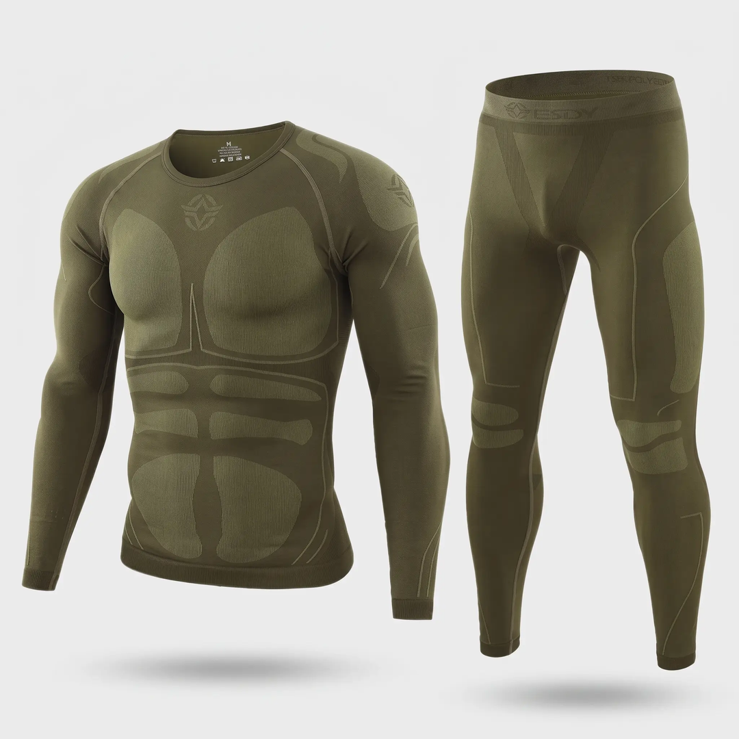 Men's thermal long johns set in olive green