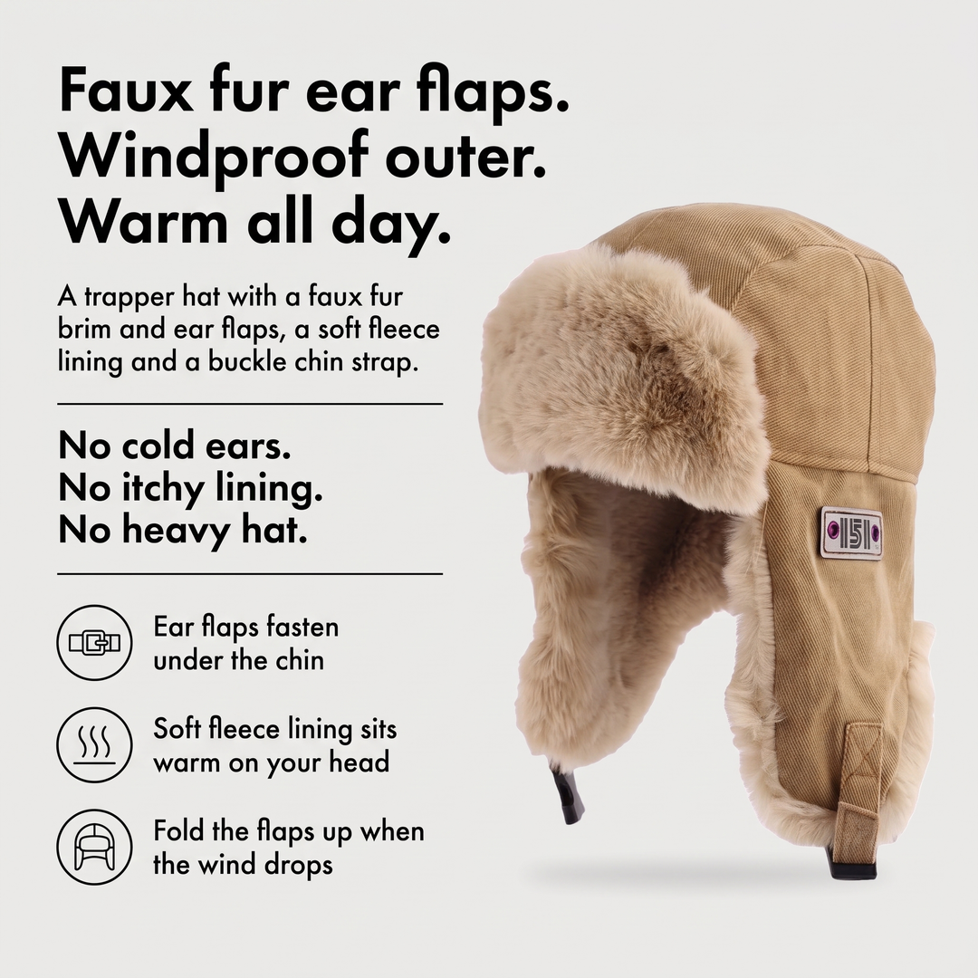 Ushanka hat benefits - faux fur ear flaps, windproof outer and soft fleece lining