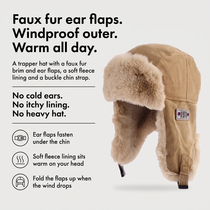 Ushanka hat benefits - faux fur ear flaps, windproof outer and soft fleece lining