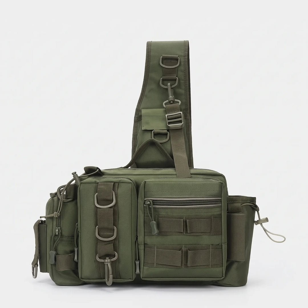 Fishing sling bag in Army Green, front view