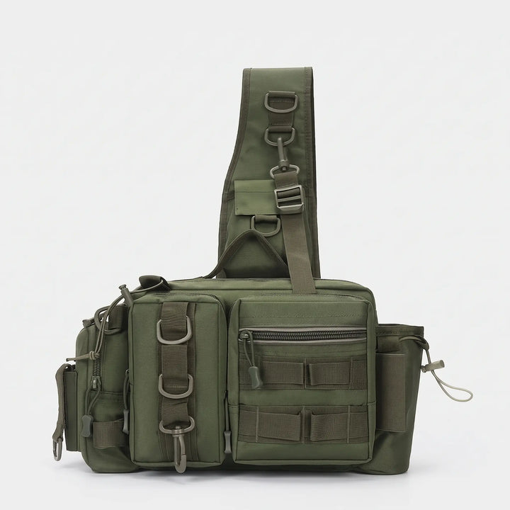 Fishing sling bag in Army Green, front view