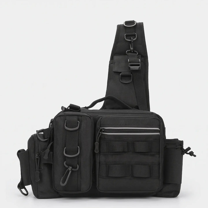 Fishing sling bag in Black, front view