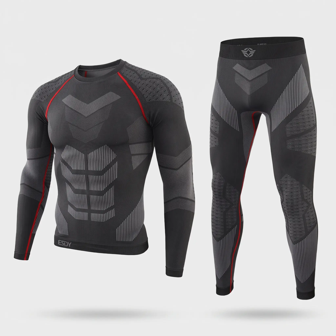 Men's thermal long johns set in black and red