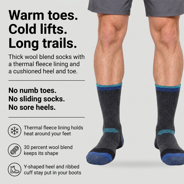 Ski socks with thermal fleece lining, wool blend and Y-shaped heel
