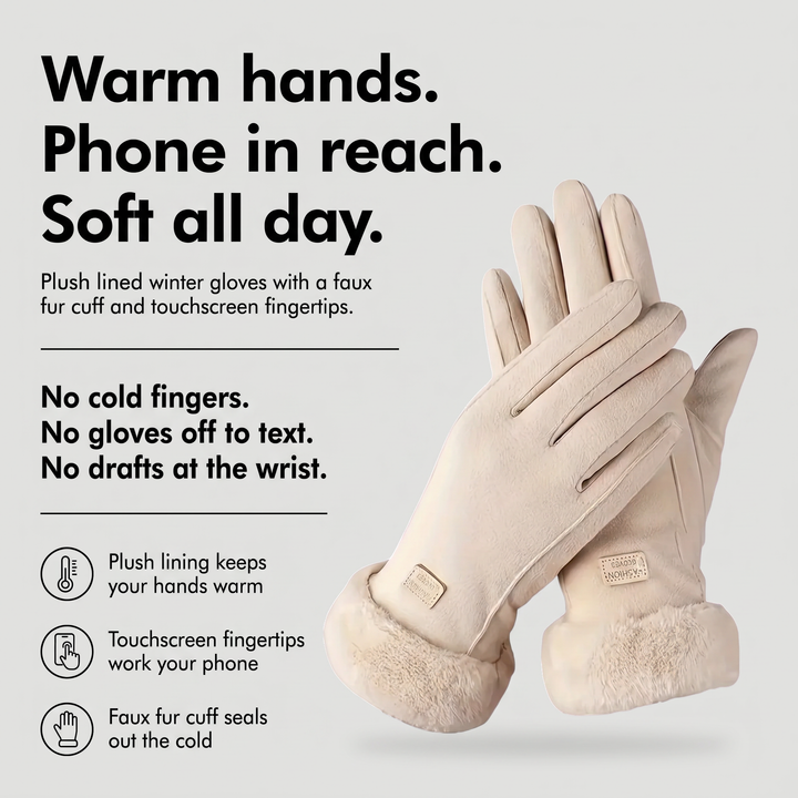 Women's winter gloves benefits: plush lining, touchscreen fingertips and faux fur cuff