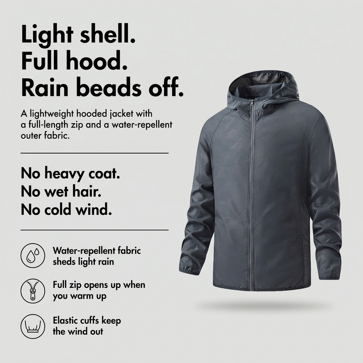 Lightweight rain jacket with hood, full zip and water-repellent fabric