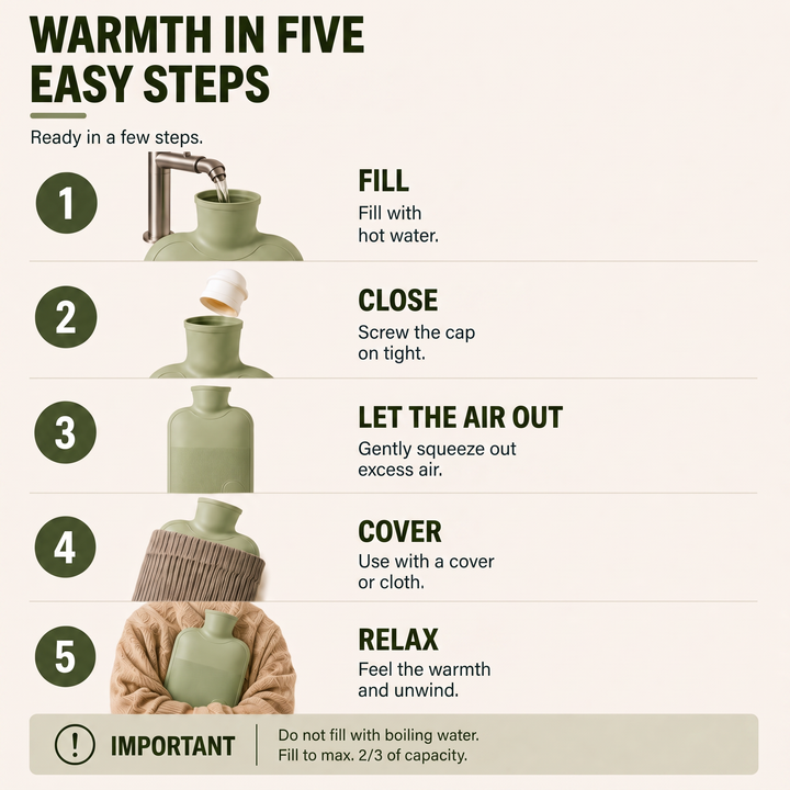 How to fill and use the hot water bottle in five steps