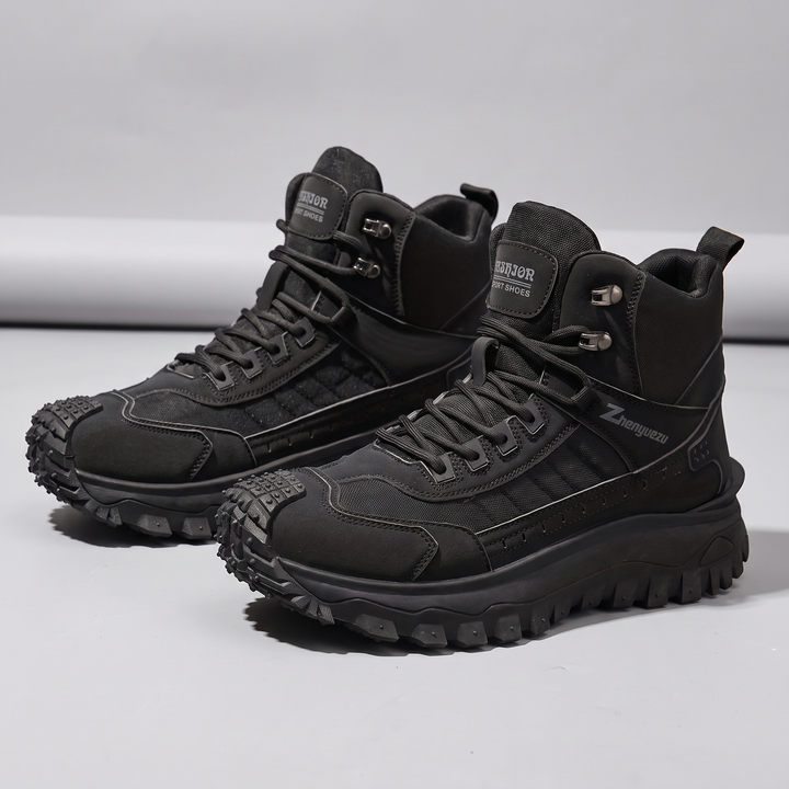 Men's high top hiking boots - Black - pair, three-quarter front view