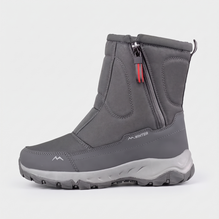 Waterproof side zip winter boot in gray, side view
