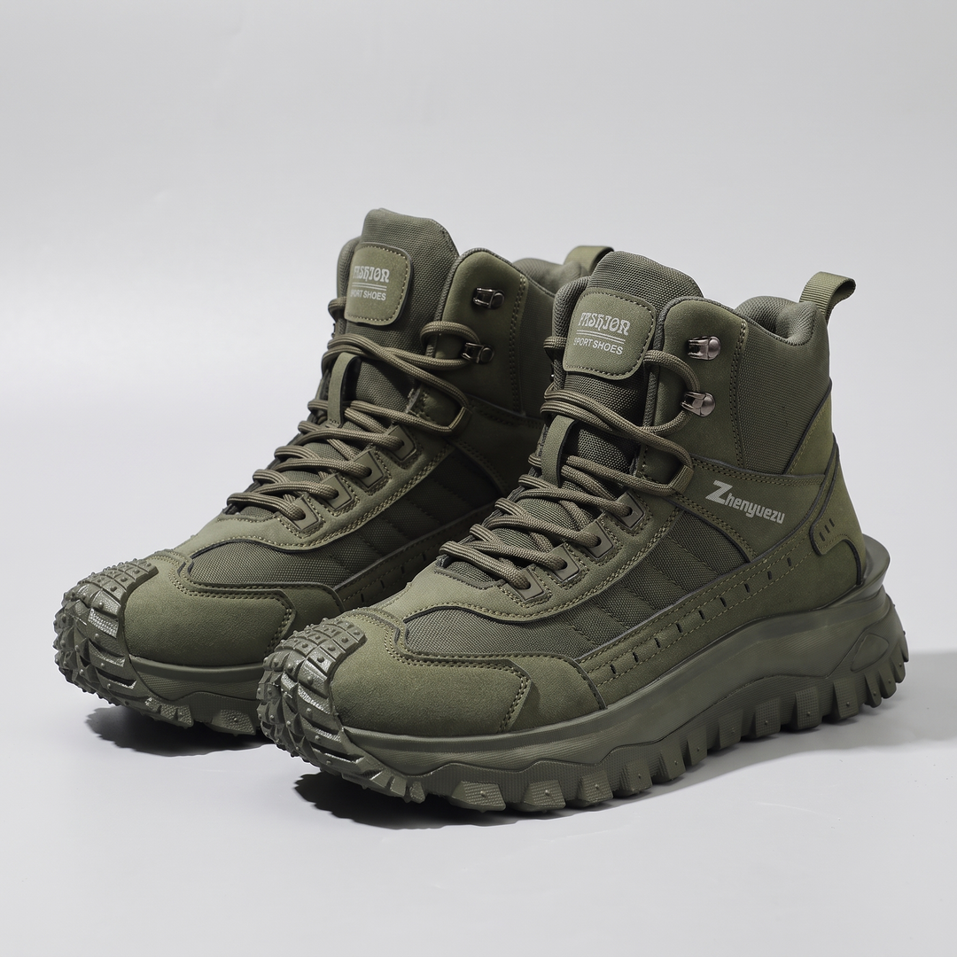 Men's high top hiking boots - Army Green - pair, three-quarter front view