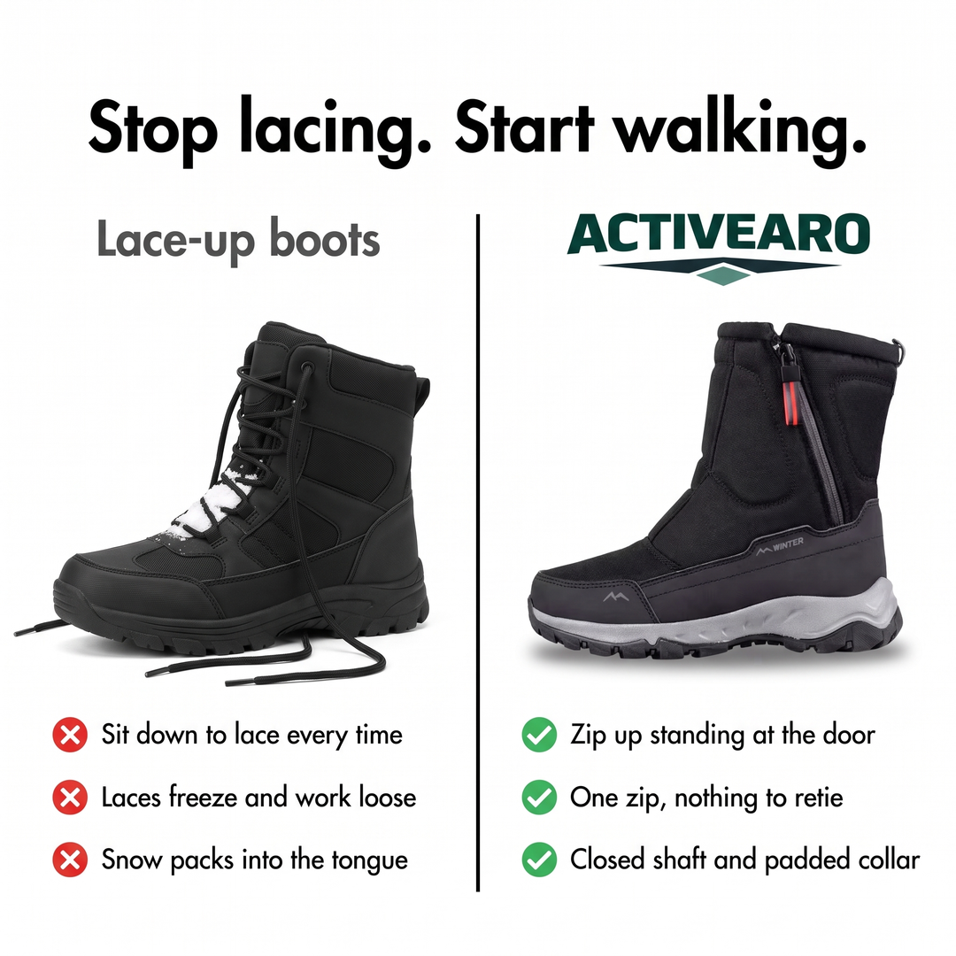Lace-up winter boots compared with the side zip boot