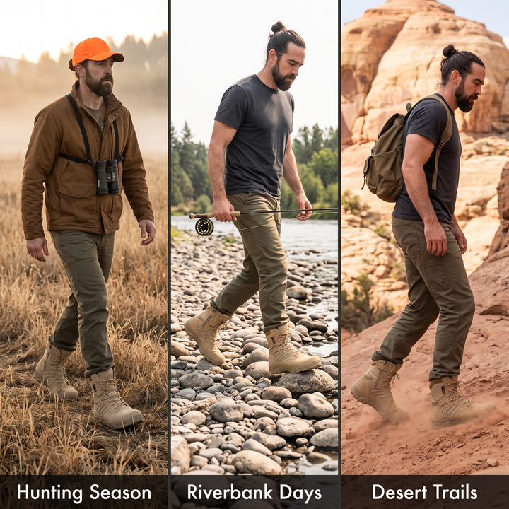 Tactical hiking boots for hunting, riverbank and desert trails