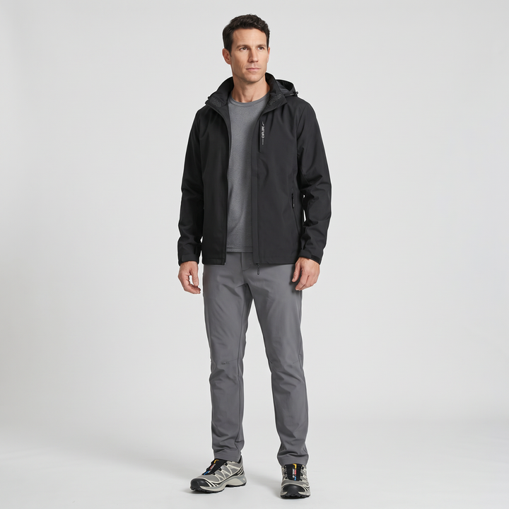 Waterproof rain jacket in Black - full-length view