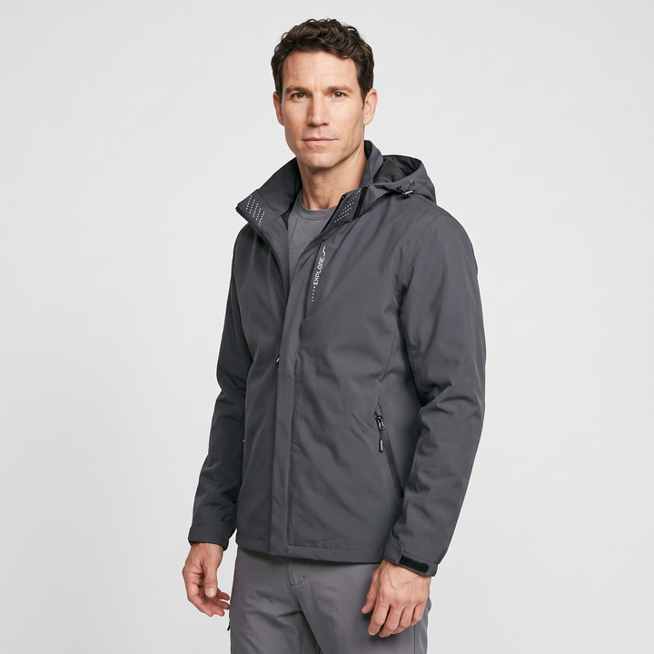 Waterproof rain jacket in Gray - three-quarter side view