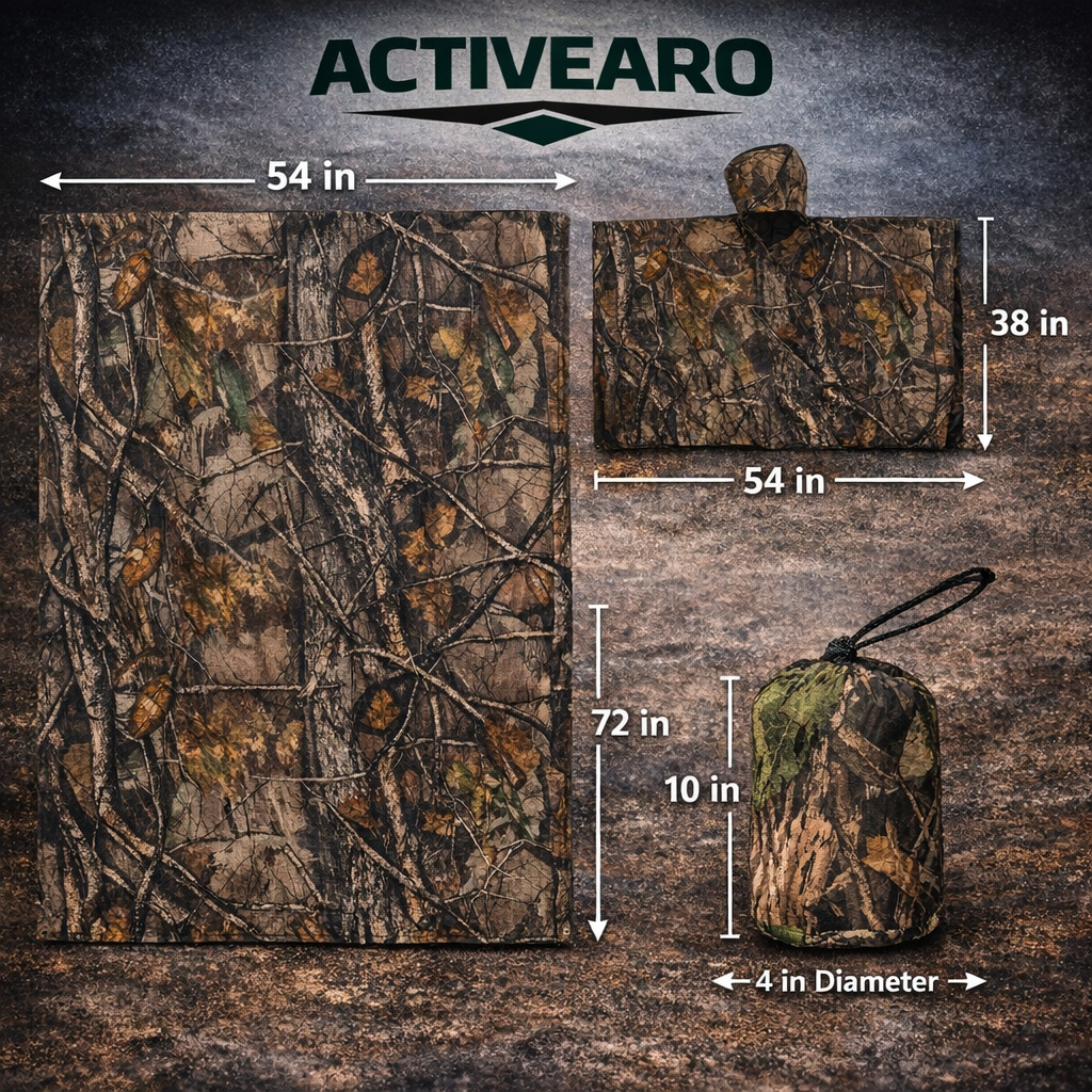 Hooded Camouflage Rain Poncho – Water-Resistant Outdoor Windbreaker
