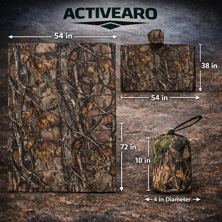 Hooded Camouflage Rain Poncho – Water-Resistant Outdoor Windbreaker