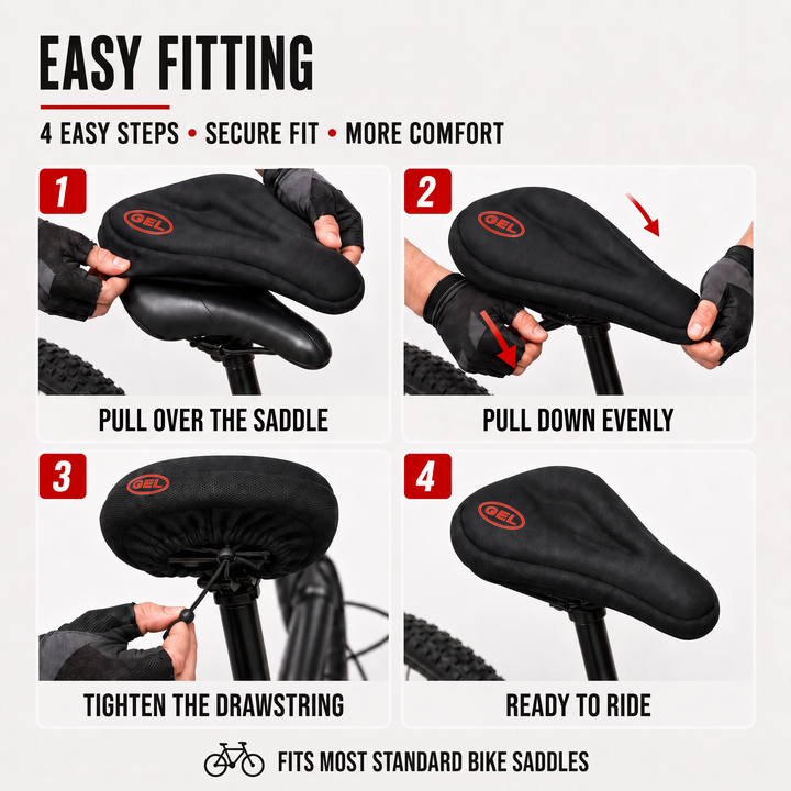 How to fit the padded bike seat cover over your saddle in four steps