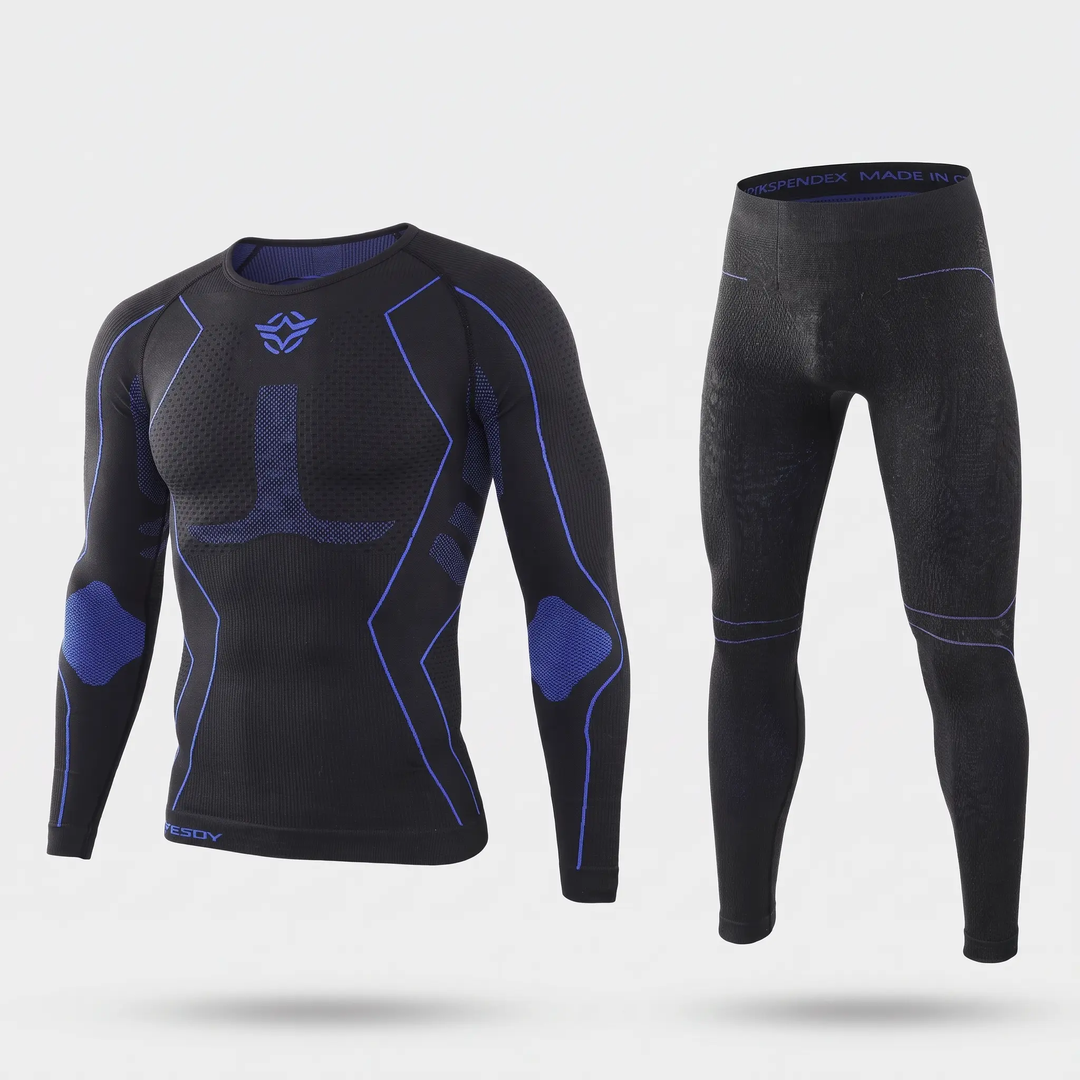 Men's thermal long johns set in black and blue